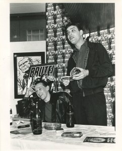 Malcolm Bennett (R), Aidan Hughes (L) at the Brute! launch, Cafe Munchen 1987. Photo: Richard Watt.