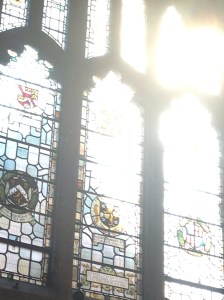 Stained glass in the Hall of Exeter College, Oxford.